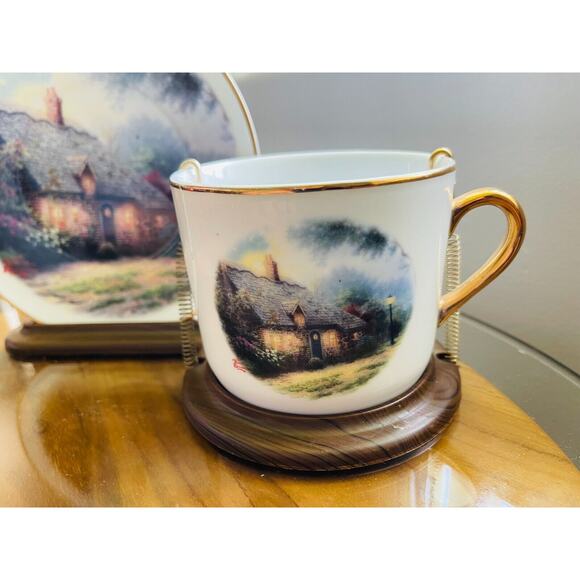 Thomas Kinkade Moonlight Cottage Decoarative Cup & Saucer Set Home Decor - Picture 5 of 10